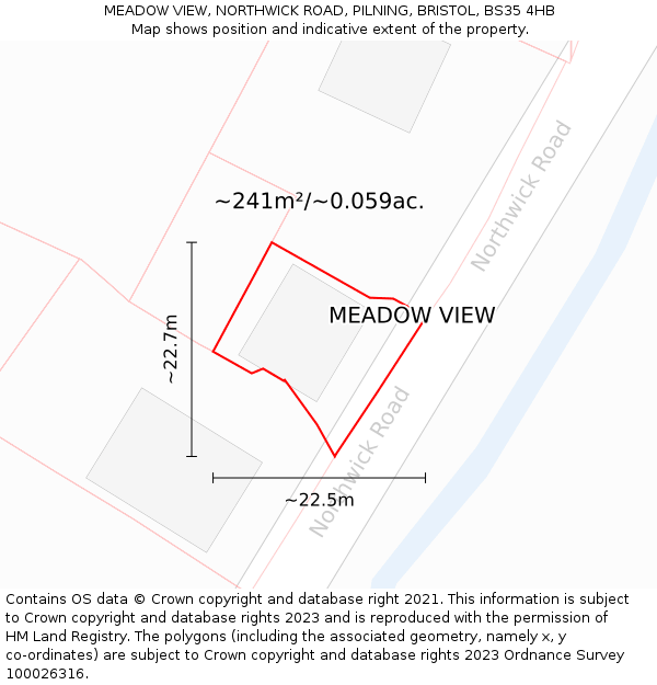 MEADOW VIEW, NORTHWICK ROAD, PILNING, BRISTOL, BS35 4HB: Plot and title map