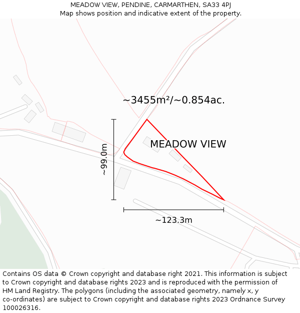 MEADOW VIEW, PENDINE, CARMARTHEN, SA33 4PJ: Plot and title map