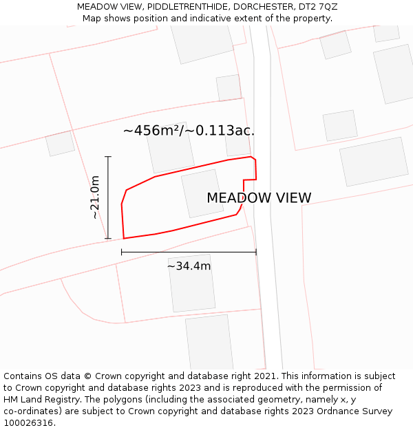 MEADOW VIEW, PIDDLETRENTHIDE, DORCHESTER, DT2 7QZ: Plot and title map