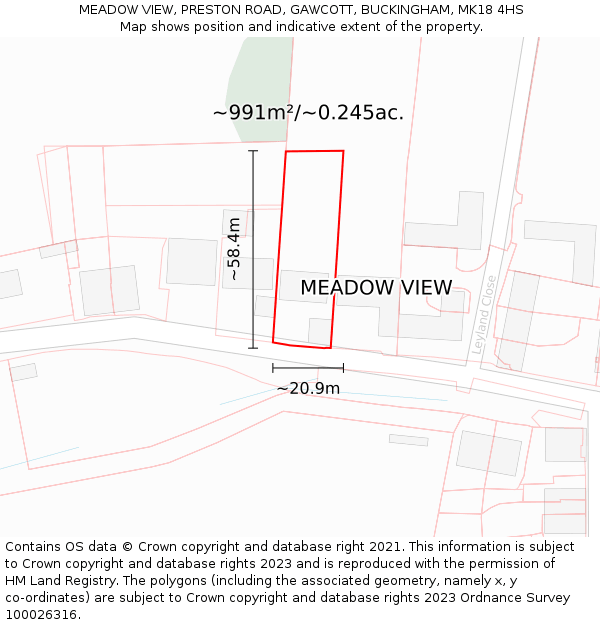 MEADOW VIEW, PRESTON ROAD, GAWCOTT, BUCKINGHAM, MK18 4HS: Plot and title map