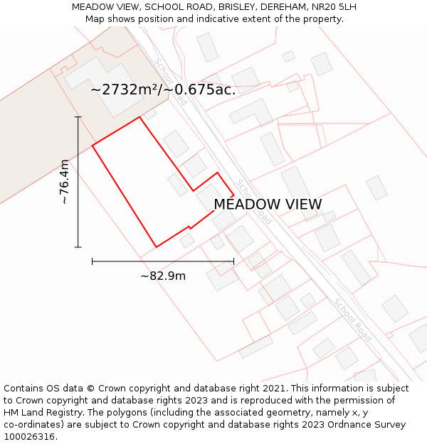 MEADOW VIEW, SCHOOL ROAD, BRISLEY, DEREHAM, NR20 5LH: Plot and title map