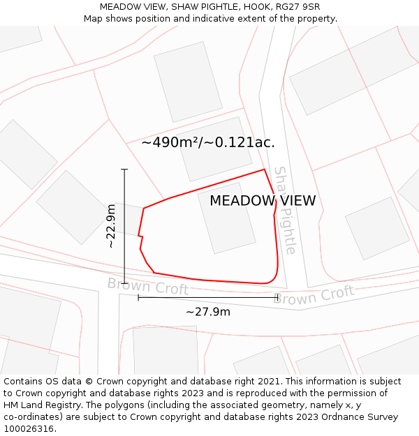 MEADOW VIEW, SHAW PIGHTLE, HOOK, RG27 9SR: Plot and title map