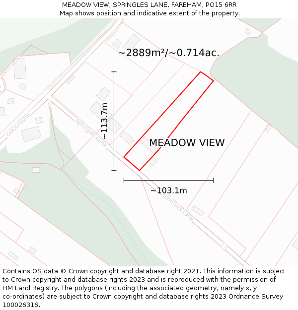 MEADOW VIEW, SPRINGLES LANE, FAREHAM, PO15 6RR: Plot and title map