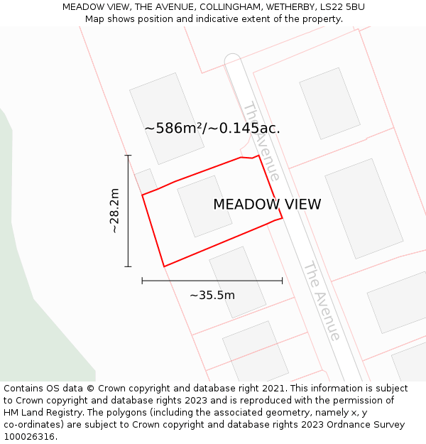 MEADOW VIEW, THE AVENUE, COLLINGHAM, WETHERBY, LS22 5BU: Plot and title map