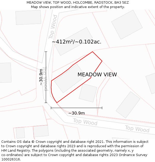 MEADOW VIEW, TOP WOOD, HOLCOMBE, RADSTOCK, BA3 5EZ: Plot and title map