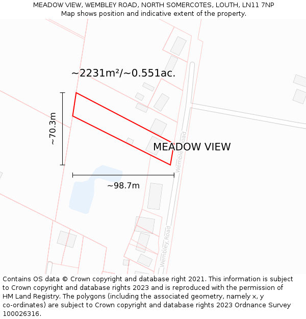 MEADOW VIEW, WEMBLEY ROAD, NORTH SOMERCOTES, LOUTH, LN11 7NP: Plot and title map