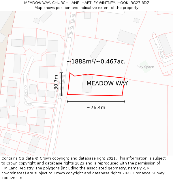 MEADOW WAY, CHURCH LANE, HARTLEY WINTNEY, HOOK, RG27 8DZ: Plot and title map