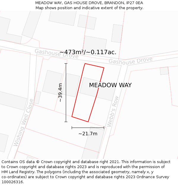 MEADOW WAY, GAS HOUSE DROVE, BRANDON, IP27 0EA: Plot and title map
