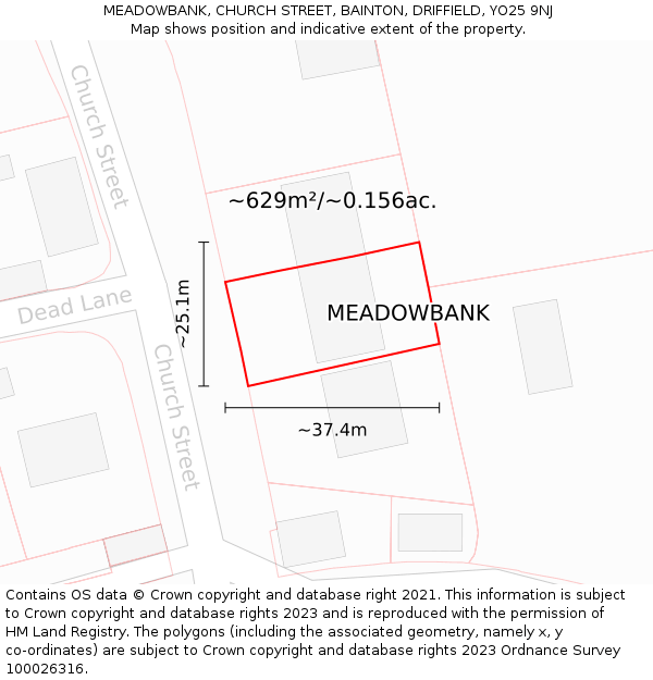 MEADOWBANK, CHURCH STREET, BAINTON, DRIFFIELD, YO25 9NJ: Plot and title map