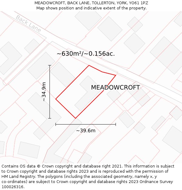 MEADOWCROFT, BACK LANE, TOLLERTON, YORK, YO61 1PZ: Plot and title map