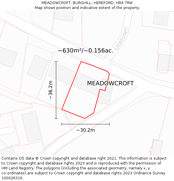 MEADOWCROFT, BURGHILL, HEREFORD, HR4 7RW: Plot and title map