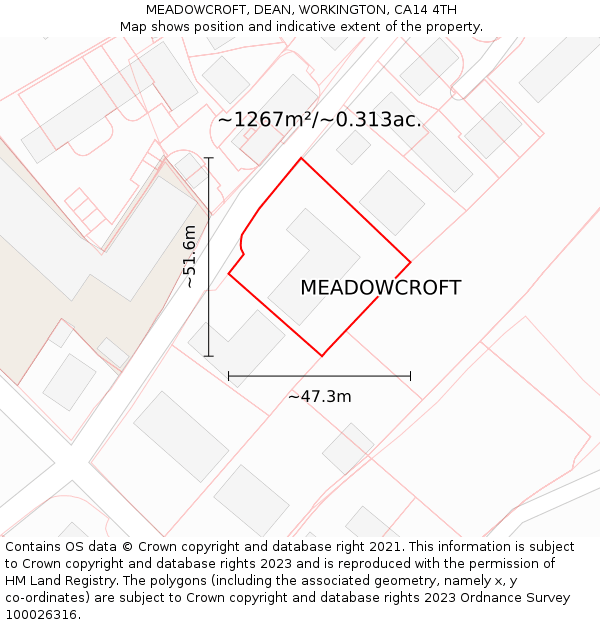 MEADOWCROFT, DEAN, WORKINGTON, CA14 4TH: Plot and title map