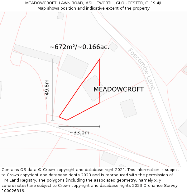 MEADOWCROFT, LAWN ROAD, ASHLEWORTH, GLOUCESTER, GL19 4JL: Plot and title map