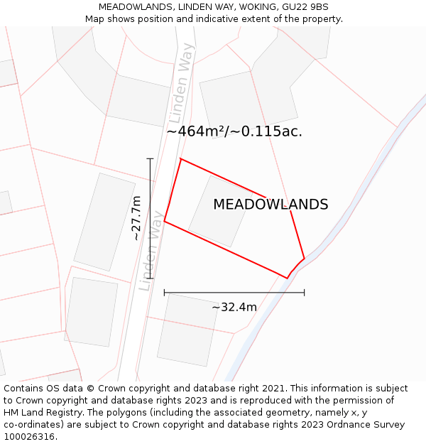 MEADOWLANDS, LINDEN WAY, WOKING, GU22 9BS: Plot and title map