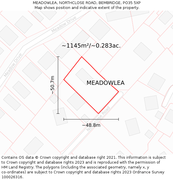 MEADOWLEA, NORTHCLOSE ROAD, BEMBRIDGE, PO35 5XP: Plot and title map