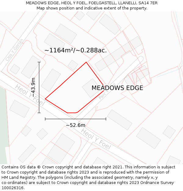 MEADOWS EDGE, HEOL Y FOEL, FOELGASTELL, LLANELLI, SA14 7ER: Plot and title map