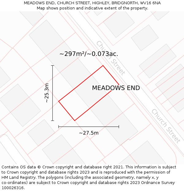 MEADOWS END, CHURCH STREET, HIGHLEY, BRIDGNORTH, WV16 6NA: Plot and title map