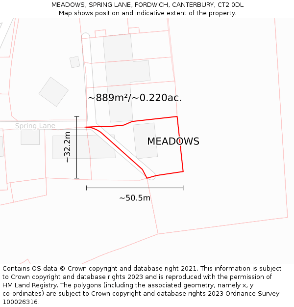 MEADOWS, SPRING LANE, FORDWICH, CANTERBURY, CT2 0DL: Plot and title map