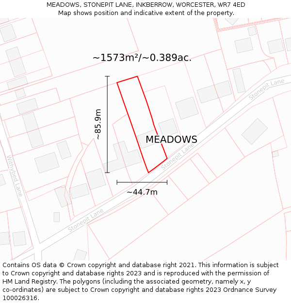 MEADOWS, STONEPIT LANE, INKBERROW, WORCESTER, WR7 4ED: Plot and title map