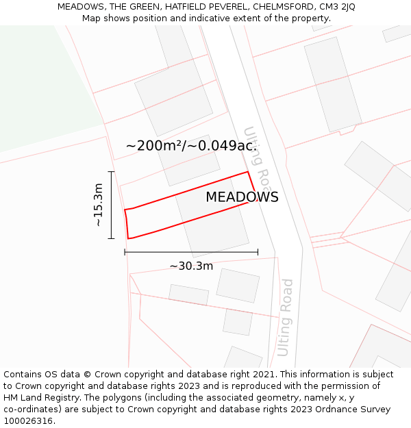 MEADOWS, THE GREEN, HATFIELD PEVEREL, CHELMSFORD, CM3 2JQ: Plot and title map