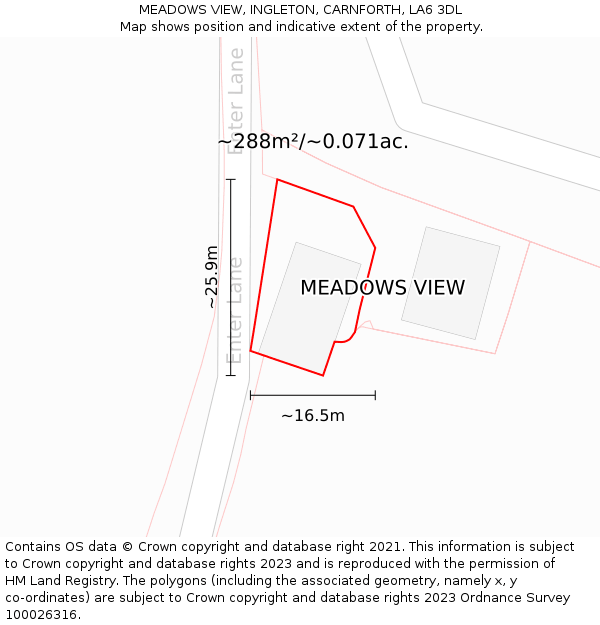 MEADOWS VIEW, INGLETON, CARNFORTH, LA6 3DL: Plot and title map