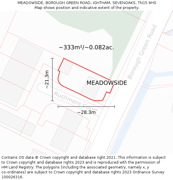MEADOWSIDE, BOROUGH GREEN ROAD, IGHTHAM, SEVENOAKS, TN15 9HS: Plot and title map
