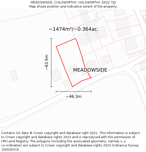 MEADOWSIDE, CHILSWORTHY, HOLSWORTHY, EX22 7JQ: Plot and title map