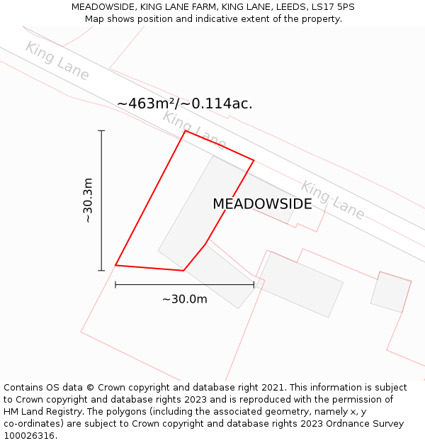 MEADOWSIDE, KING LANE FARM, KING LANE, LEEDS, LS17 5PS: Plot and title map