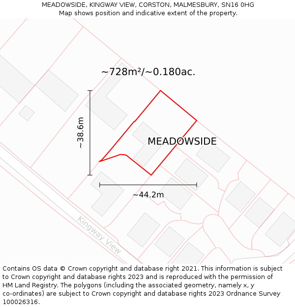 MEADOWSIDE, KINGWAY VIEW, CORSTON, MALMESBURY, SN16 0HG: Plot and title map