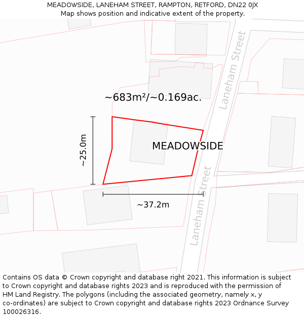 MEADOWSIDE, LANEHAM STREET, RAMPTON, RETFORD, DN22 0JX: Plot and title map