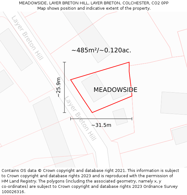 MEADOWSIDE, LAYER BRETON HILL, LAYER BRETON, COLCHESTER, CO2 0PP: Plot and title map