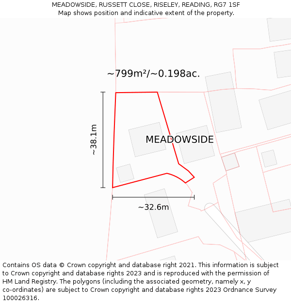 MEADOWSIDE, RUSSETT CLOSE, RISELEY, READING, RG7 1SF: Plot and title map