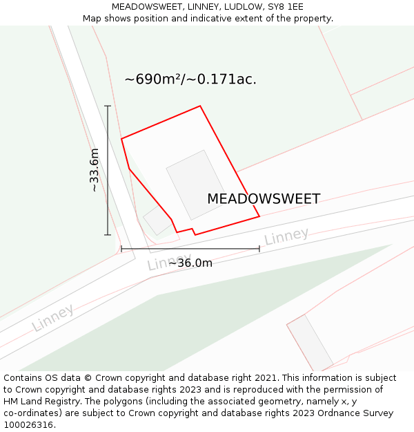 MEADOWSWEET, LINNEY, LUDLOW, SY8 1EE: Plot and title map