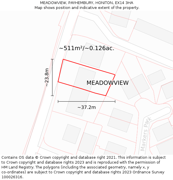 MEADOWVIEW, PAYHEMBURY, HONITON, EX14 3HA: Plot and title map