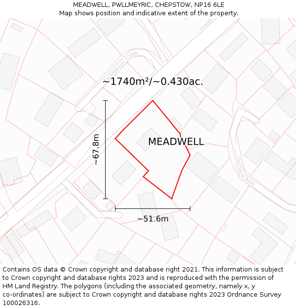 MEADWELL, PWLLMEYRIC, CHEPSTOW, NP16 6LE: Plot and title map
