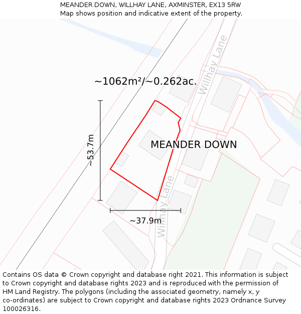 MEANDER DOWN, WILLHAY LANE, AXMINSTER, EX13 5RW: Plot and title map