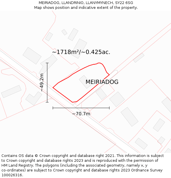 MEIRIADOG, LLANDRINIO, LLANYMYNECH, SY22 6SG: Plot and title map