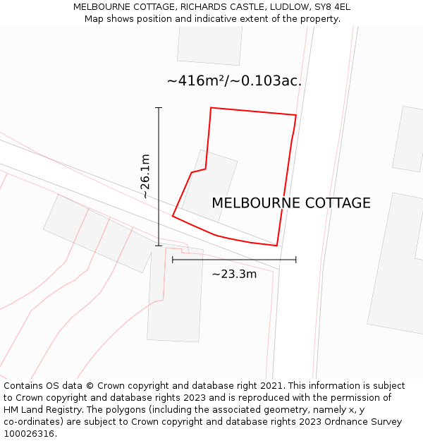 MELBOURNE COTTAGE, RICHARDS CASTLE, LUDLOW, SY8 4EL: Plot and title map