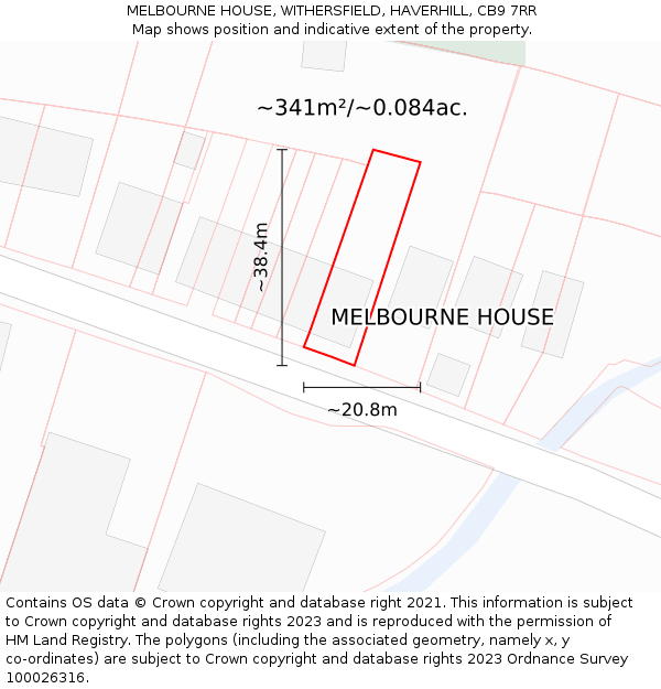 MELBOURNE HOUSE, WITHERSFIELD, HAVERHILL, CB9 7RR: Plot and title map