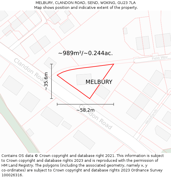 MELBURY, CLANDON ROAD, SEND, WOKING, GU23 7LA: Plot and title map