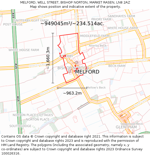 MELFORD, WELL STREET, BISHOP NORTON, MARKET RASEN, LN8 2AZ: Plot and title map