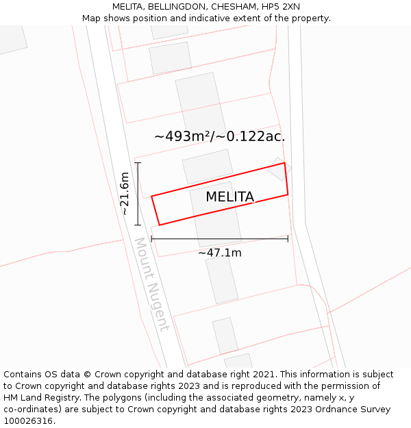 MELITA, BELLINGDON, CHESHAM, HP5 2XN: Plot and title map
