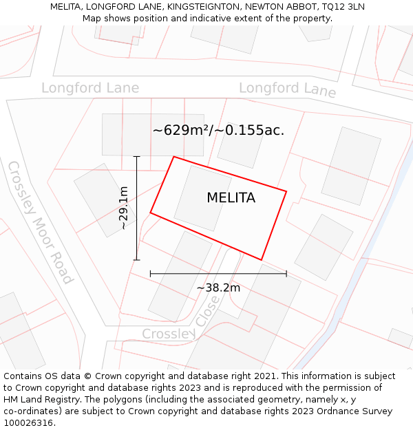 MELITA, LONGFORD LANE, KINGSTEIGNTON, NEWTON ABBOT, TQ12 3LN: Plot and title map