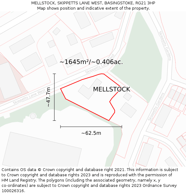 MELLSTOCK, SKIPPETTS LANE WEST, BASINGSTOKE, RG21 3HP: Plot and title map