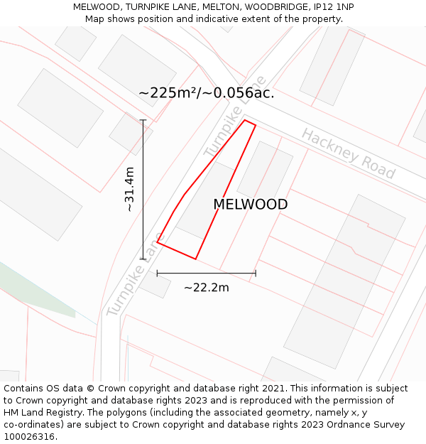 MELWOOD, TURNPIKE LANE, MELTON, WOODBRIDGE, IP12 1NP: Plot and title map