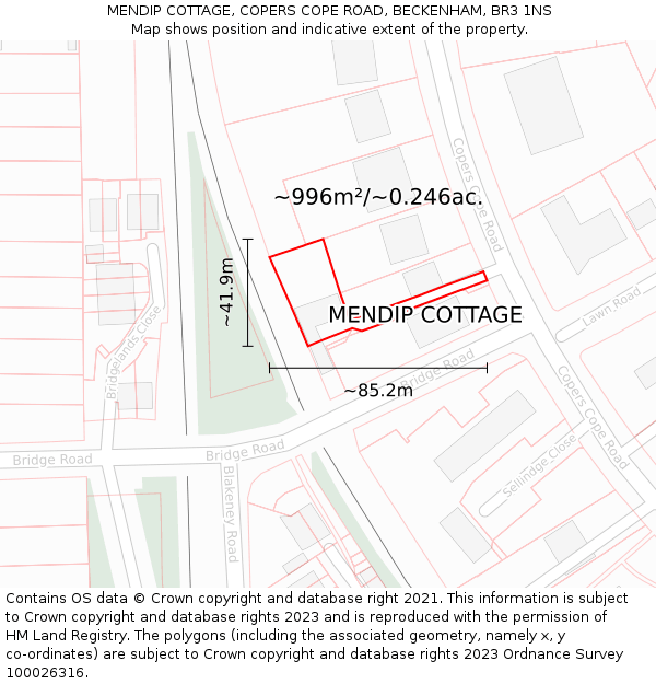 MENDIP COTTAGE, COPERS COPE ROAD, BECKENHAM, BR3 1NS: Plot and title map