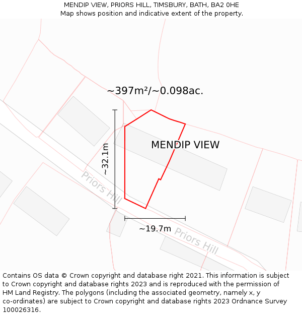 MENDIP VIEW, PRIORS HILL, TIMSBURY, BATH, BA2 0HE: Plot and title map