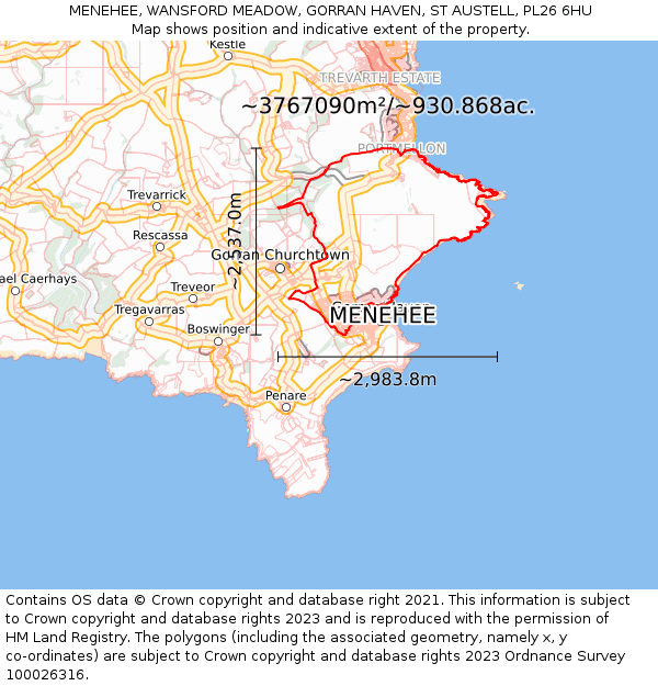 MENEHEE, WANSFORD MEADOW, GORRAN HAVEN, ST AUSTELL, PL26 6HU: Plot and title map