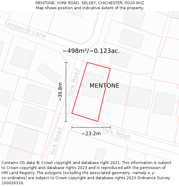 MENTONE, YORK ROAD, SELSEY, CHICHESTER, PO20 0HZ: Plot and title map