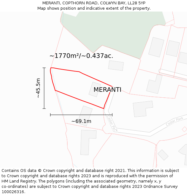 MERANTI, COPTHORN ROAD, COLWYN BAY, LL28 5YP: Plot and title map
